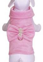 Cha-Cha Couture - BowWow Bow Sleeveless Harness Jacket - Soft and plush, this stylish dog jacket is accented with a great big bow and crystal bling accents!  The large cuffed collar frames the dog's face.  Velcro closure at tummy.  Matching Leash included.