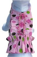 Cha-Cha Couture - Polka Dot Fun Harness - Fun polka dot screen-print harness is made from a lightweight cotton fabric, accented with funky buttons.  Velcro closures at neck and tummy.  Lined in White.  Matching Leash included.