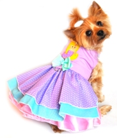 Doggie Design - Polka Dot Mermaid Harness Dress - Lavender Polka Dot Mermaid Dress  Perfect for a Summer party, this adorable dress features D-Ring, 3 Layered Skirt, Bow and Embroidered Mermaid.  Velcro closures at neckline and belly.