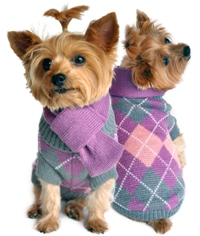 Doggie Design - Argyle Purple Plaid Sweater With Scarf - Doggie Design's new 2015 sweaters are made extra thick and warm. They are made with durable acrylic. Machine wash and air dry.