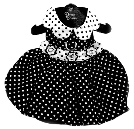 Doggie Design - This Polka Dot Dog Dress is great year round for parties. Features floral buttons with rhinestone centers at the waist. Tulle lining under skirt makes a fuller and fashionable look. Comes with a Re-enforced D-Ring and heavy duty hook and loop closures. Made with Cotton/Poly Blend Fabric. 