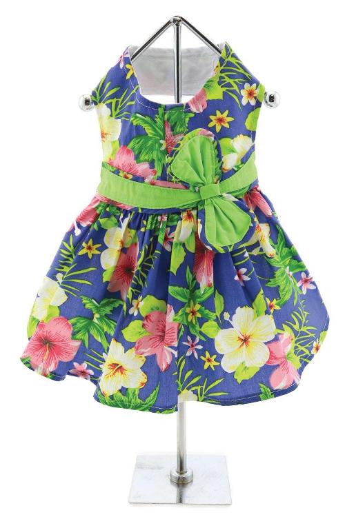 Doggie Design - Blue Lagoon Hawaiian Hibiscus Harness Dress, with Matching Leash.