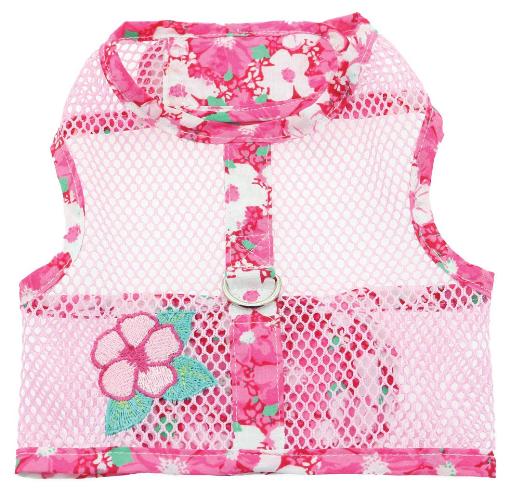 Doggie Design's new Hawaiian Cool Mesh Harness line features an Pink Hibiscus Flower Applique. Very Lightweight for hot summer days.  