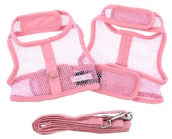 Doggie Design - Cool Mesh Harness with Matching Leash - Pink - COOL and LIGHTWEIGHT with EASY to put on and off Velcro Closures.  Features Nylon Core D-Ring Sewn on Strip.  Matching Leash included. A very important quality feature is the High Strength Heavy Duty Velcro that will not open - you can even lift your dog in the air to keep them out of danger and harms way.