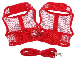 Doggie Design - Cool Mesh Harness with Matching Leash - Red - COOL and LIGHTWEIGHT with EASY to put on and off Velcro Closures.  Features Nylon Core D-Ring Sewn on Strip.  Matching Leash included. A very important quality feature is the High Strength Heavy Duty Velcro that will not open - you can even lift your dog in the air to keep them out of danger and harms way.