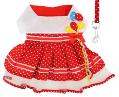 Doggie Design - Red Polka Dot Balloon Harness Dress with Matching Leash