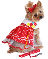 Doggie Design - Red Polka Dot Balloon Harness Dress with Matching Leash