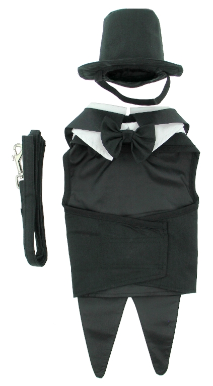 Doggie Design Black Harness Tuxedo - well tailored with tails, top hat and bow tie collar