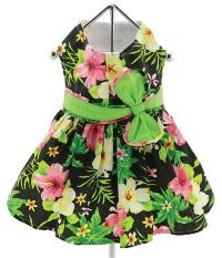 Doggie Design - Twilight Black Hibiscus Harness Dress, with Matching Leash.