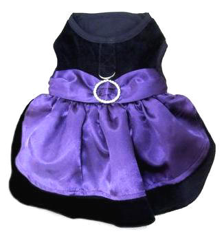 Doggie Design - Perfect for any party or celebration! Our Velvet Dog Harness Dress is made with a black velvet body and purple skirt. It is adorned with jeweled circle at back of waist.