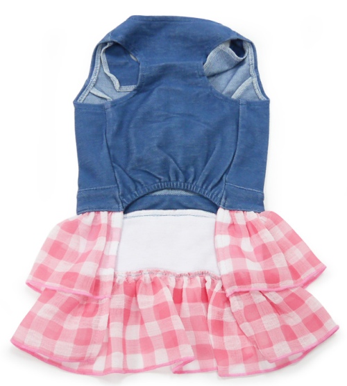 DOGO Design - Denim Chic Dress - Denim bodice embellished with ruffled checker trim, with a two-tiered checker skirt.