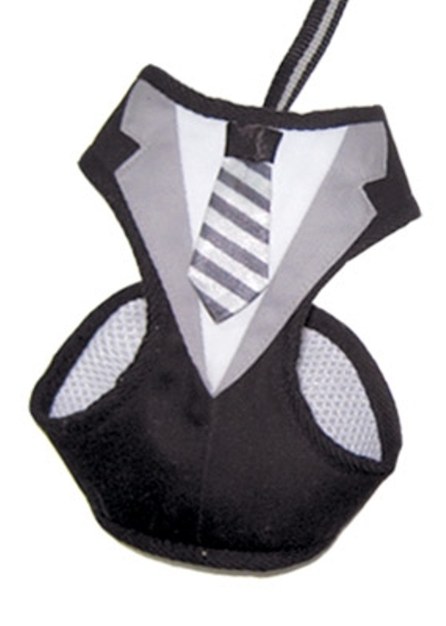 DOGO Design - EasyGo Necktie Step-In Harness with Leash - GQ inspired EasyGO Harness with an actual stripe tie.  Mr. Bond will be proud.  The best all-in-one soft harness.  Easy, safe, and comfortable to wear.  It features buckle-less step-in design that is secured by a simple slide down clip.  Matching lead is included with every EasyGO!