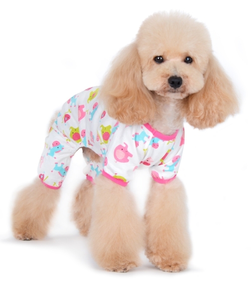 DOGO Design - Pajamas in Zoo Pink - Bedtime has never looked better with 4 legged coverage and cute animal graphics.  Leash hole makes these PJs great for outdoor walks.  Stay cozy in air conditioned room.  100% Cotton.  Leash hole.