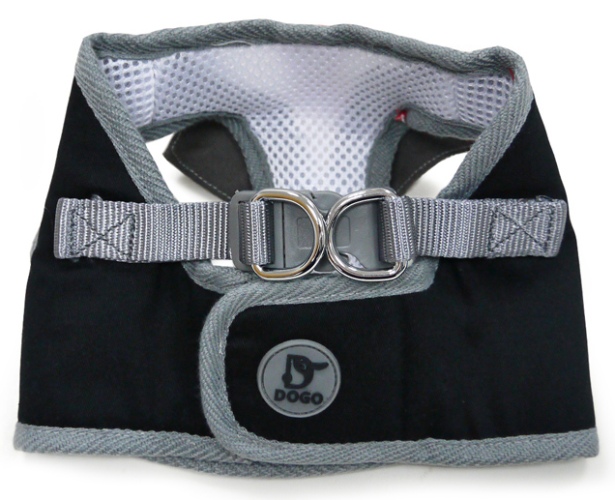 DOGO - SnapGo Necktie Harness - Sharp GQ Necktie look.  SnapGO is a soft vest styled harness.  Step in, snap the buckle, adjust girth tightness with Velcro closure, attach the lead to two D rings and GO!