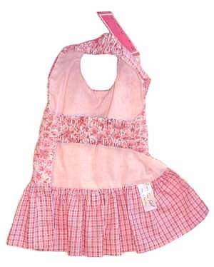 Fancie Face Country Pupkin Harness Dress with Matching Leash - Pink floral bodice.  Gathered skirt and collar are made to match in pink plaid.  Three tiny pink bows, two at the waist and one on the collar.  Stretch neck and tummy band.  Matching Leash included.