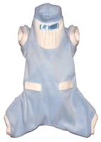 Hip Doggie - Blue Tux Jumper - Stretch velvet onesy with pleats, and bow accent. Velcro closure.