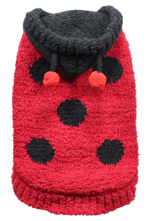 Hip Doggie - Chenille Lady Bug Sweater - Cute as a bug and comfortable for any occasion!  Super soft chenille Lady Bug sweater is just adorable!  High quality designer sweater with hood.  Washable!