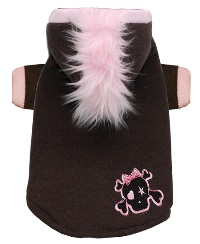 Hip Doggie - Pink Skull Fleece Mohawk Hoodie - THE ORIGINAL Mohawk Hoodie!  A Hip Doggie classic! Soft brown boucle fleece pullover hooded sweatshirt with pink faux fur mohawk and pink skull embroidered patch.  Washable.  Made in USA.