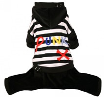 Hip Doggie - Striped Punk Jumper - Soft cotton stretch velvet one piece jumper with Velcro closure for easy on & off.  Colorful hand-embroidered letters that spell "Punk".  Machine washable.