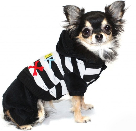 Hip Doggie - Striped Punk Jumper - Soft cotton stretch velvet one piece jumper with Velcro closure for easy on & off.  Colorful hand-embroidered letters that spell "Punk".  Machine washable.