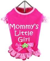Happy Go Lucky Dogs - Mommy's Lil Girl Dress - Vivid pink 100% Cotton t-shirt dress, with flirty sleeves, double ruffle at hemline, accented with a polka dot bow.