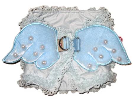 Monkey Daze Angel Wing Harness with lace trim, faux pearls, two d-rings.  Perfect for your tiny ring bearer or Christmas angel.