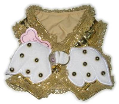 Monkey Daze Angel Wing Harness with lace trim, golden beads, two d-rings.  Perfect for your tiny ring bearer or Christmas angel.