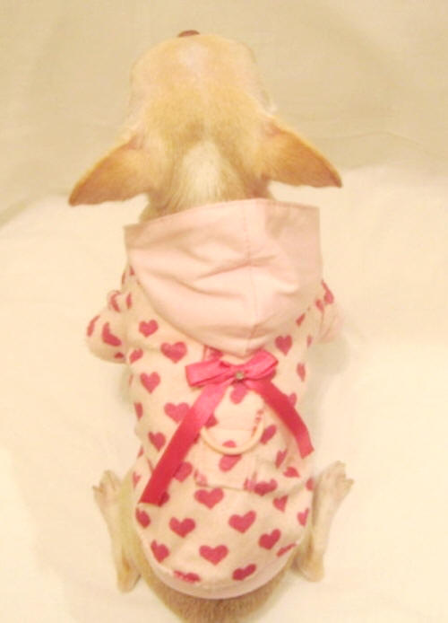 Platinum Puppy Couture - Little Lover Hoodie with D-ring - Cute and casual, this cozy dog hoodie is made with a light weight pink & fuchsia minky fabric.  The entire inside of the shirt is lined with pink cotton fabric.  It has a snap front closure.  It also has an added D-ring with ribbon detail for easy leash access.