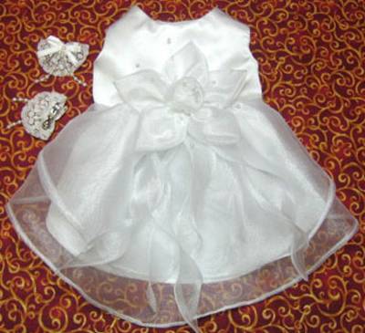 Puppy Zzang Wedding Gown with Barrette - satin bodice and skirt, two layer sheer skirt overlay, sheer flower at waistline accented with faux pearls