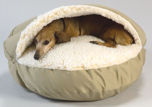 Snoozer Orthopedic Cozy Cave Pet Bed.  Designed for dogs who love to nestle under cover or beneath piles of pillows. The orthopedic cozy cave is topped with a raised hood that satisfies your pets instinctive desire to burrow. A plush simulated lambs wool interior keeps them warm throughout the year. 