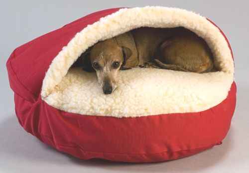 Snoozer Orthopedic Cozy Cave Pet Bed.  Designed for dogs who love to nestle under cover or beneath piles of pillows. The orthopedic cozy cave is topped with a raised hood that satisfies your pets instinctive desire to burrow. A plush simulated lambs wool interior keeps them warm throughout the year. 