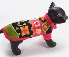 VIPoochy - Patchwork Sweater - 100% Acrylic knitted sweater, with handcrafted crocheted multi-colored flowers.