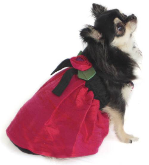 Dog In The Closet - The Madison Silk Dress - 100% silk dark fuchsia dress with removable fuchsia and purple silk rose.  All silk dresses are hand  washable.