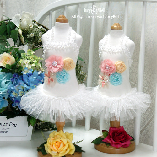 Juny Bell - My Darling - Have you ever seen such a lovely tutu dress?  My Darling is a sweet and adorable dress.  Made with shirring lace bending bands on the top and shoulder strap making it more flexible and elastic to wear.  Check out the bouquets decoration with colorful flowers and mini ribbons with hotfix.