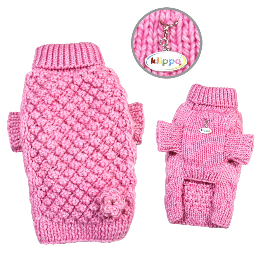 Klippo - Hand-Knitted Pink Bobble Stitch Turtleneck Sweater
